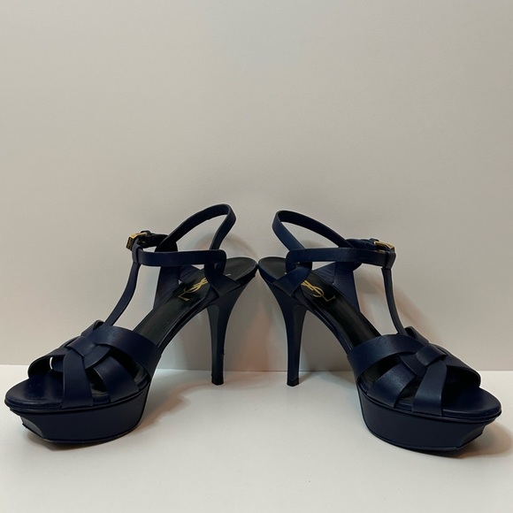 YSL Blue Leather Tribute Platform Sandals Size 37 - Picture 3 of 9
